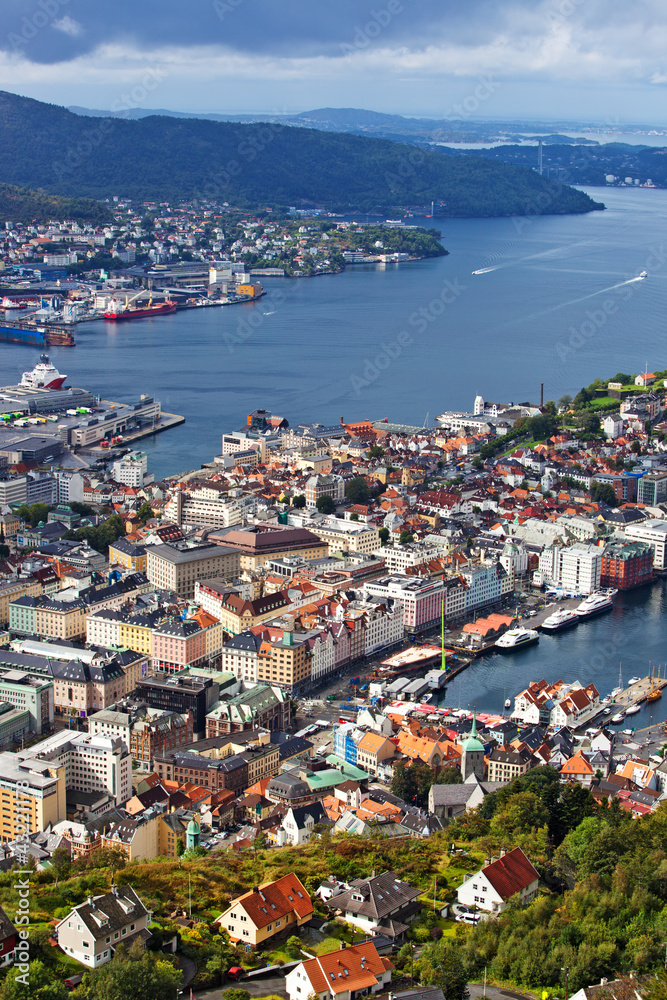 Bergen city view from hill