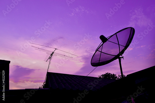 Satellite Dish and Antenna TV on Sunset Time