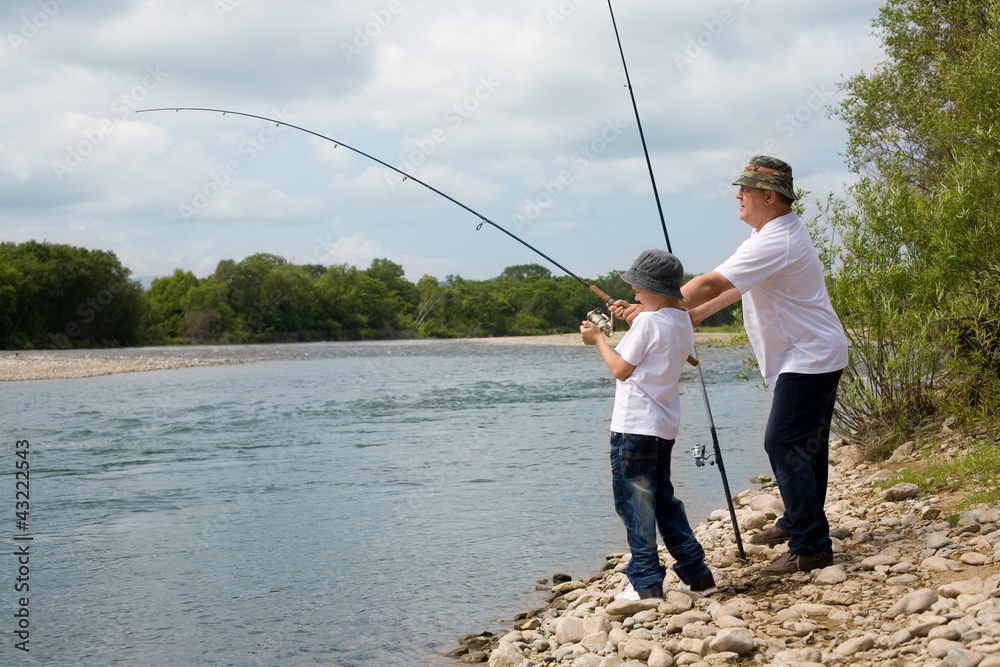 grandfather and grandson fishing