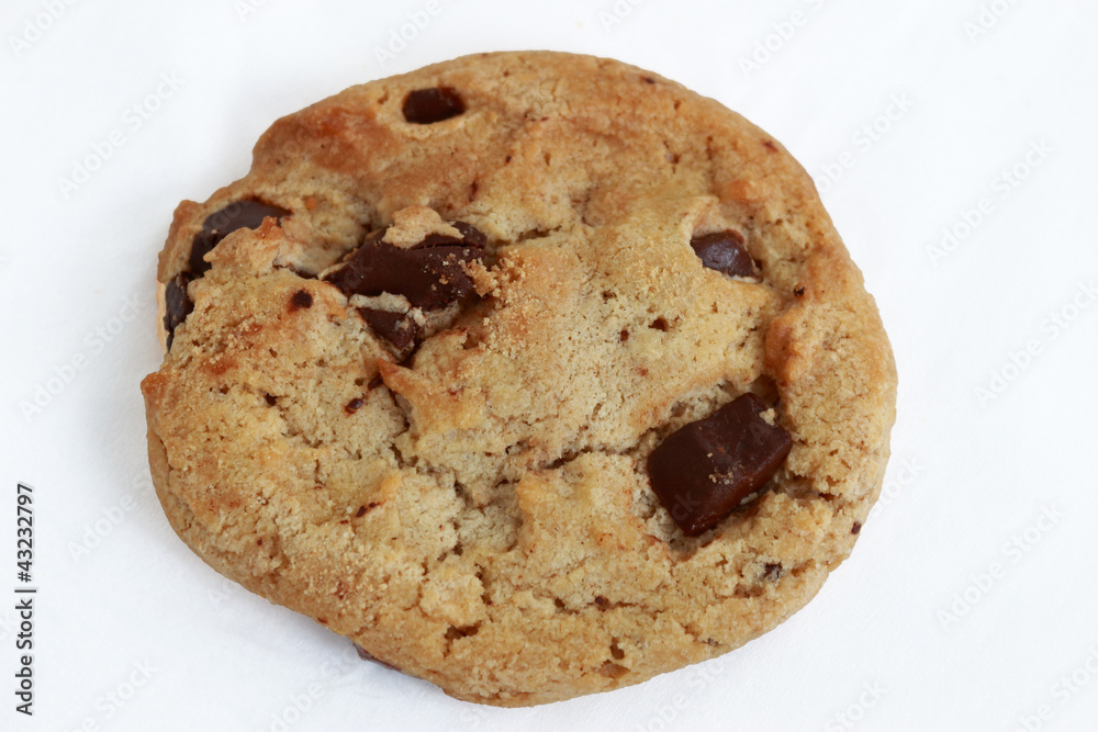 Single chocolate chip cookie isolated on white Single chocolate chip cookie isolated on white