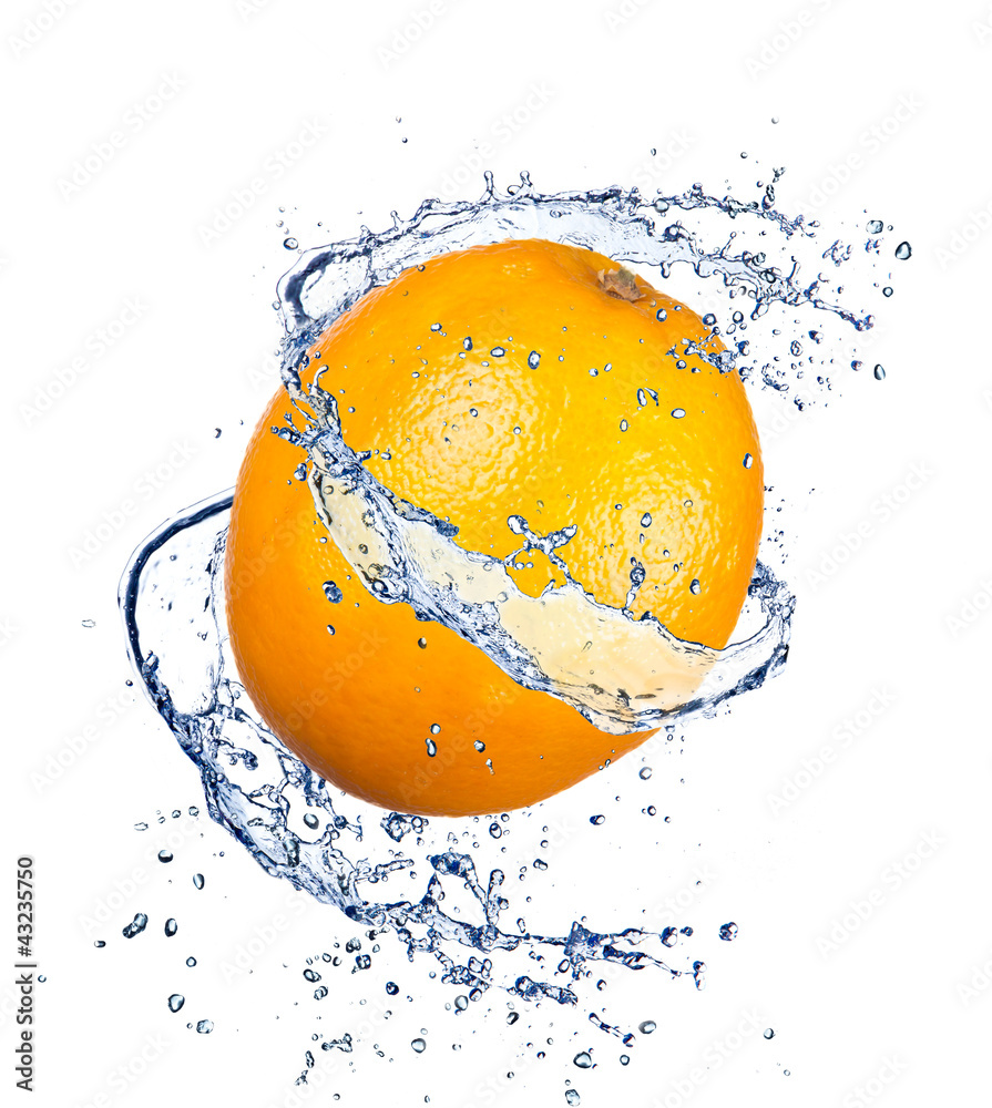 Orange in water splash, isolated on white background Stock Photo ...
