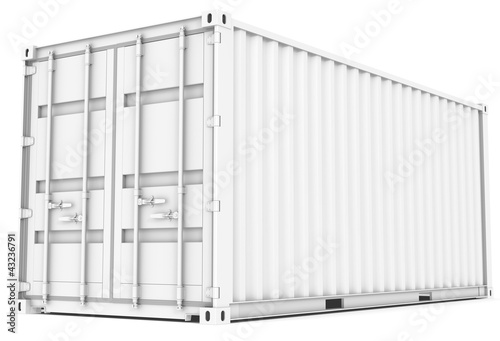 Cargo Container. All white Cargo Container. Perspective view. photo