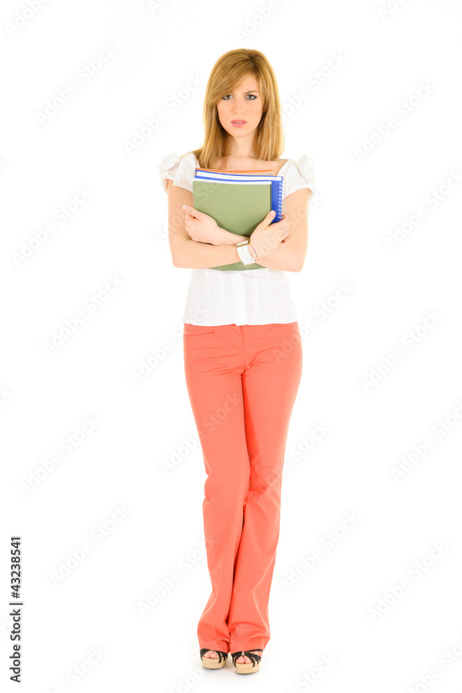 Young student white shirt with books and various expressions Young student white shirt with books and various expressions