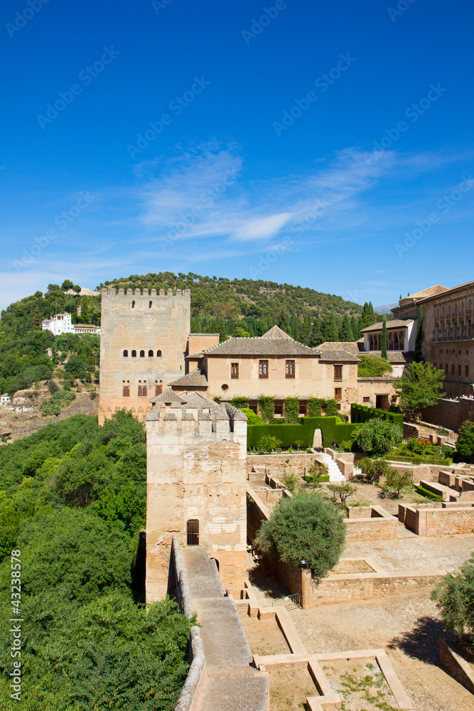 fortress wall and Nasrid palace, Alhambra, Spain