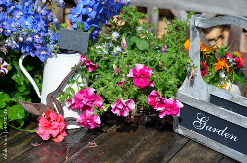 Fototapeta Naklejka Na Ścianę i Meble -  bunte Blumen Dekoration im Garten Terrasse