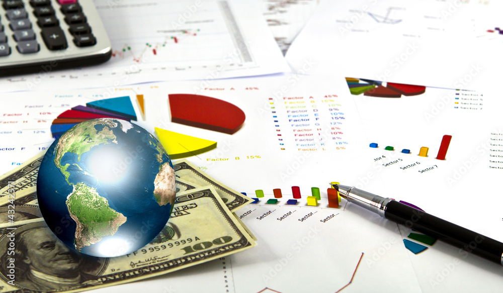 Pen and business graph with earth (Elements of this image furnis Pen and business graph with earth (Elements of this image furnis
