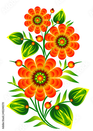 Red flowers and decorative folk element vector EPS 10