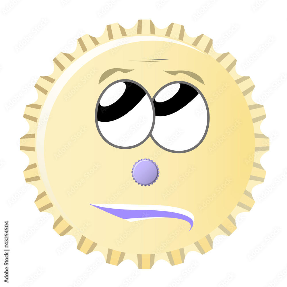 Kronkorken Smiley nachdenklich grübelnd beige Kronkorken Smiley nachdenklich grübelnd beige