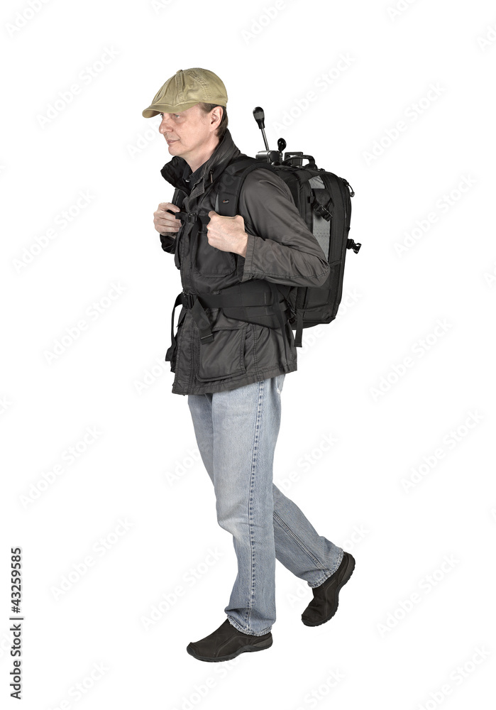 Phtographer hiker, side view
