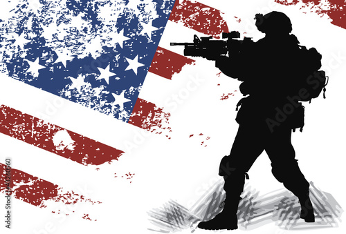US solgier with an American Flag on the background