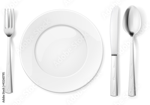 Empty plate with spoon, knife and fork