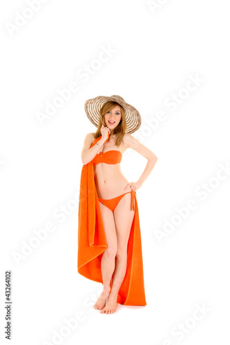 Young woman in orange bikini