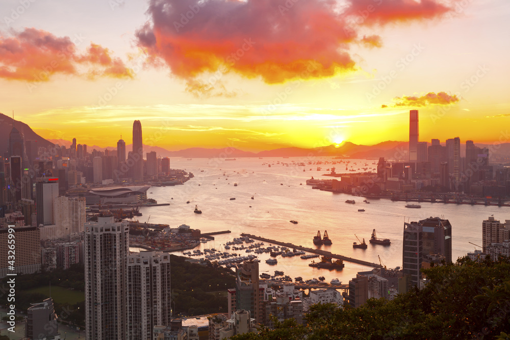 Hong Kong sunset at downtown