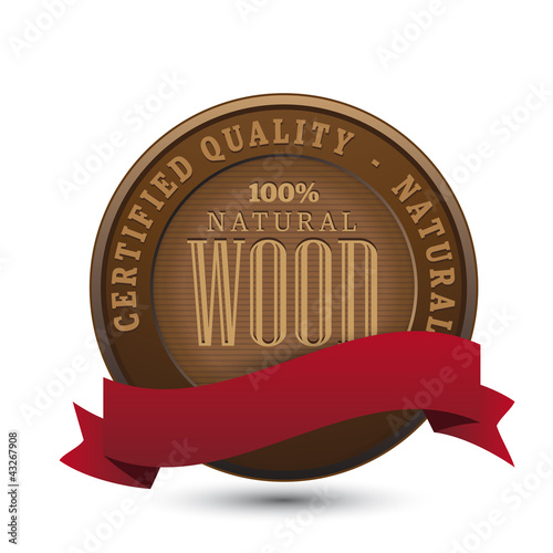 Wood button with red ribbon