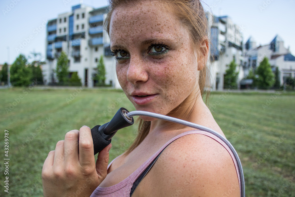 Sensual girl keep fit in a urban landscape
