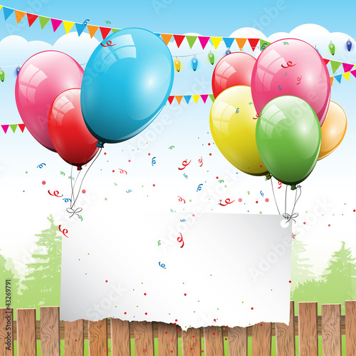 Colorful Birthday background with balloons and place for text