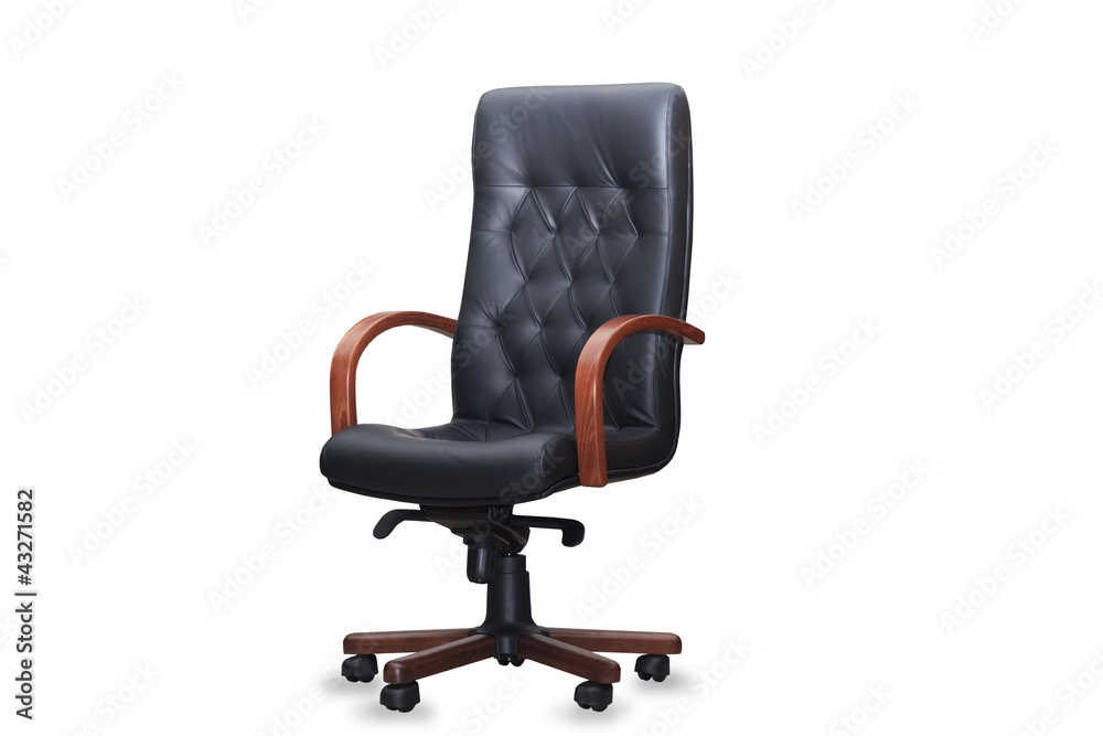 The office chair from black leather. Isolated The office chair from black leather. Isolated
