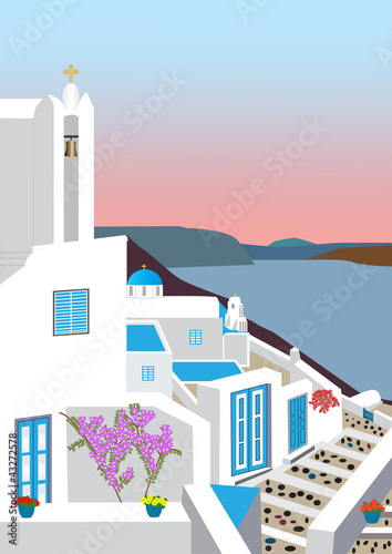 A Village in the Greek Islands at Sunset