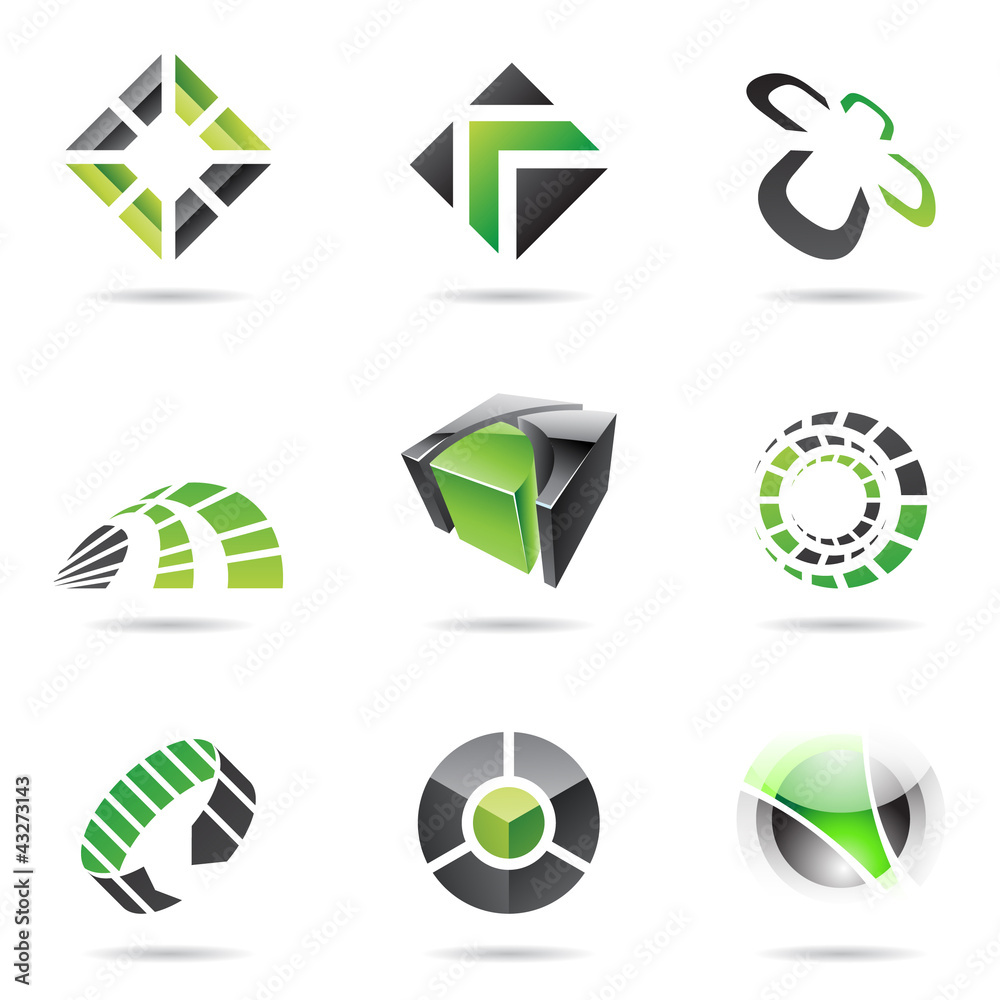 Obraz premium Abstract black and green Icon Set 15