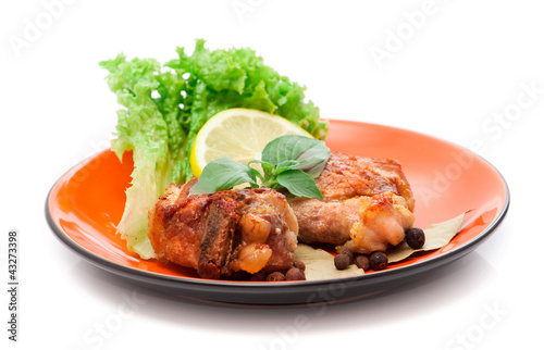 grilled meat with a lemon