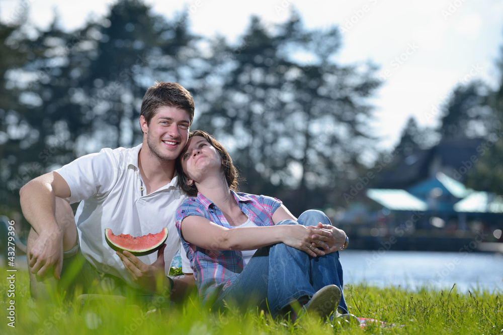 happy young couple having a picnic outdoor happy young couple having a picnic outdoor