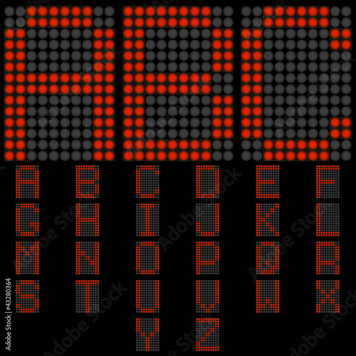High resolution conceptual group of fonts made of red bright led
