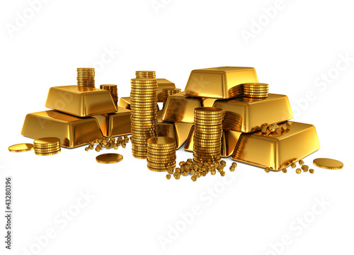3d gold bars and coins