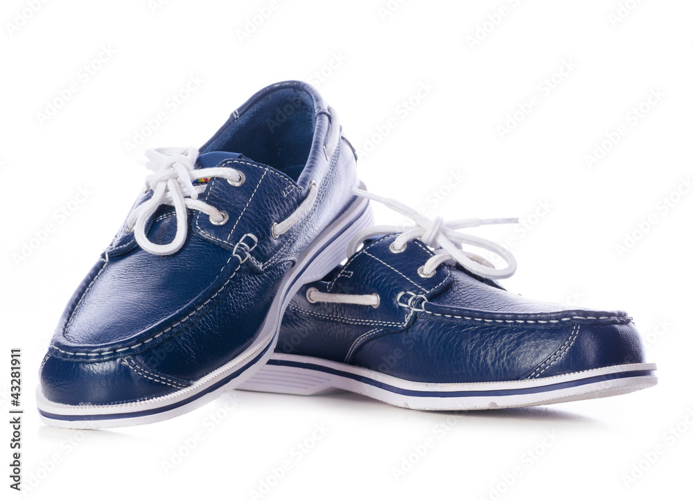 blue leather deck shoes