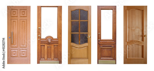 Set of wooden doors. Isolated over white