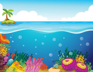 Handdoek met foto Onderwaterwereld Palmboom en koraal op tropisch eiland  © GraphicsRF