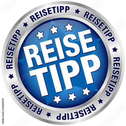 Button "Reisetipp" blau/silber