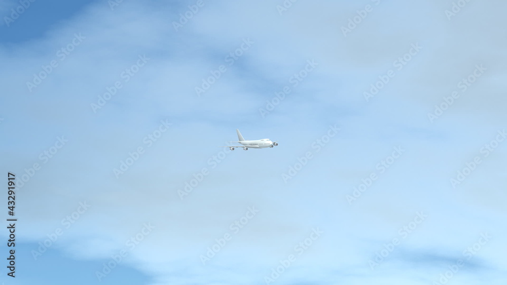 Boeing 747 flies past the camera. Boeing 747 flies past the camera.