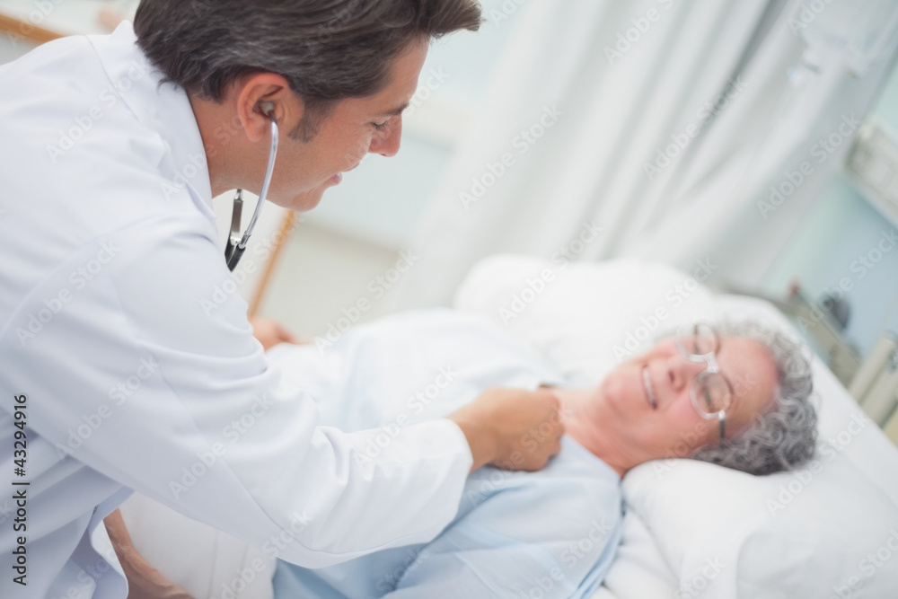 Patient is auscultating with a doctor Patient is auscultating with a doctor