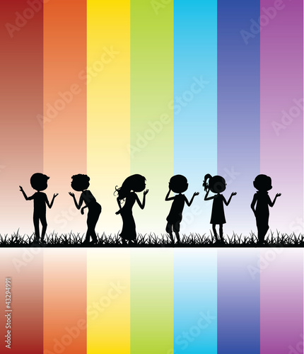 children colorful silhouettes background