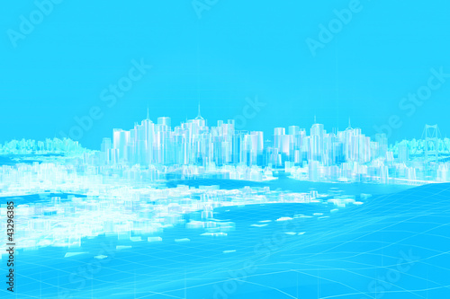 Digitale Stadt futuristisches 3D Konzept hellblau wei  