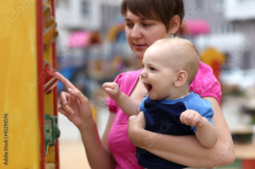 Mother and child playing with blocks