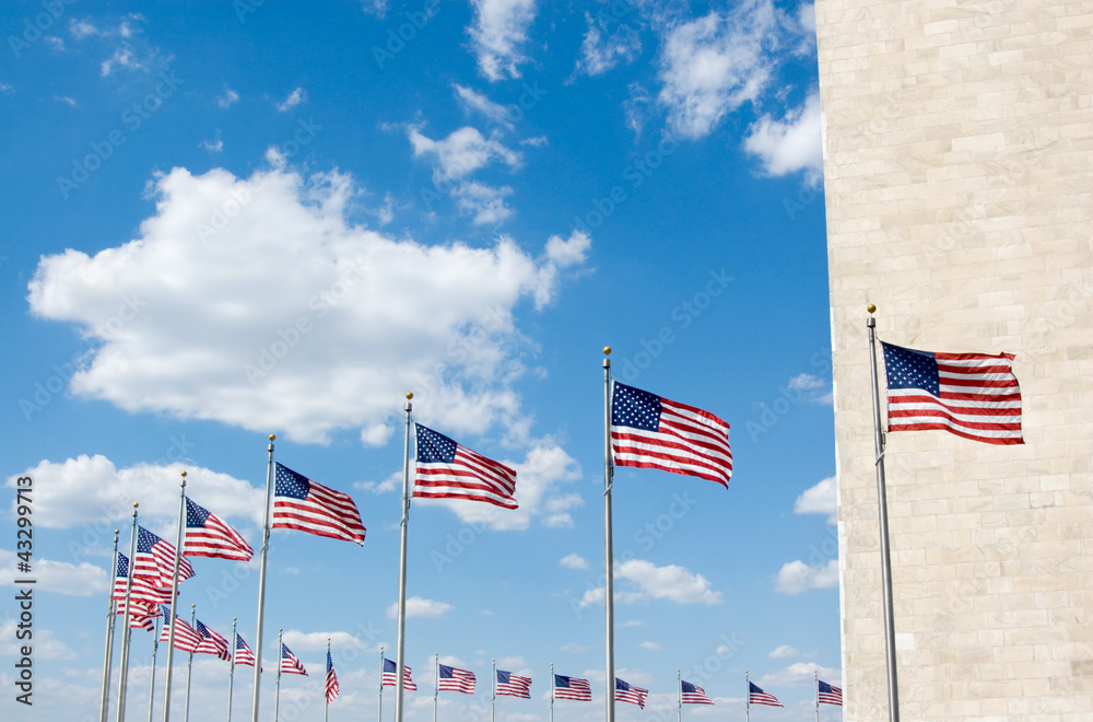 American flags at Washington Monument