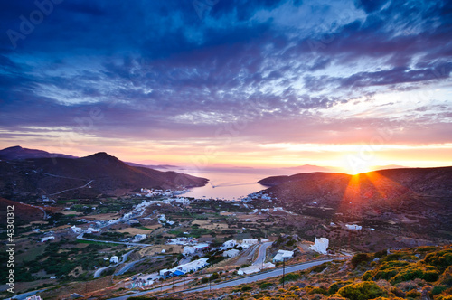 Sunset in Katapola Bay on Amorogs island, Greece
