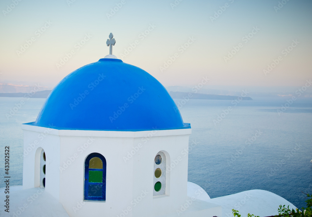 Santorini greek church traditional blue dome