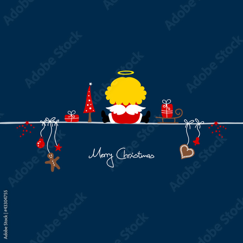 Christmas Angel & Symbols Dark Blue