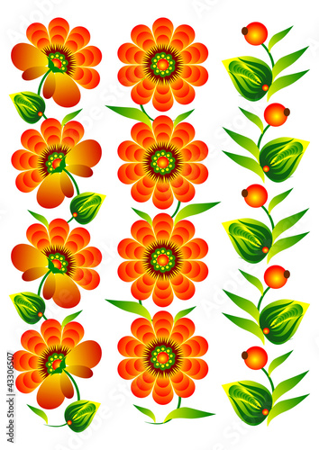 flowers and decorative elements collection folk red white backgr