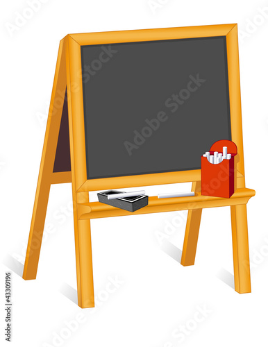 Child's Blackboard Wood Easel, chalk box, eraser, copy space.