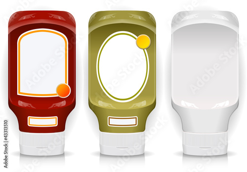 Three generic plastic flacon with labels