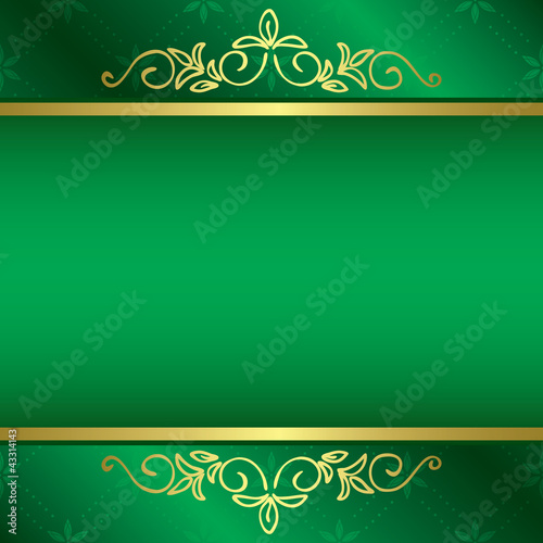 bright green card with floral gold decorations - vector