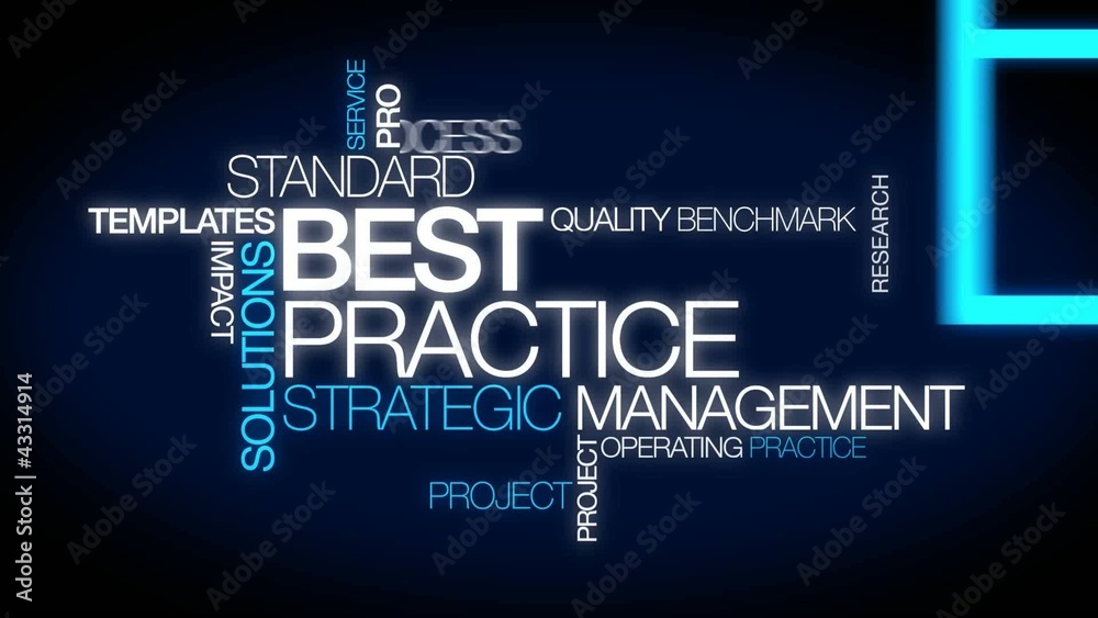 Best practice strategic management word tag cloud animation