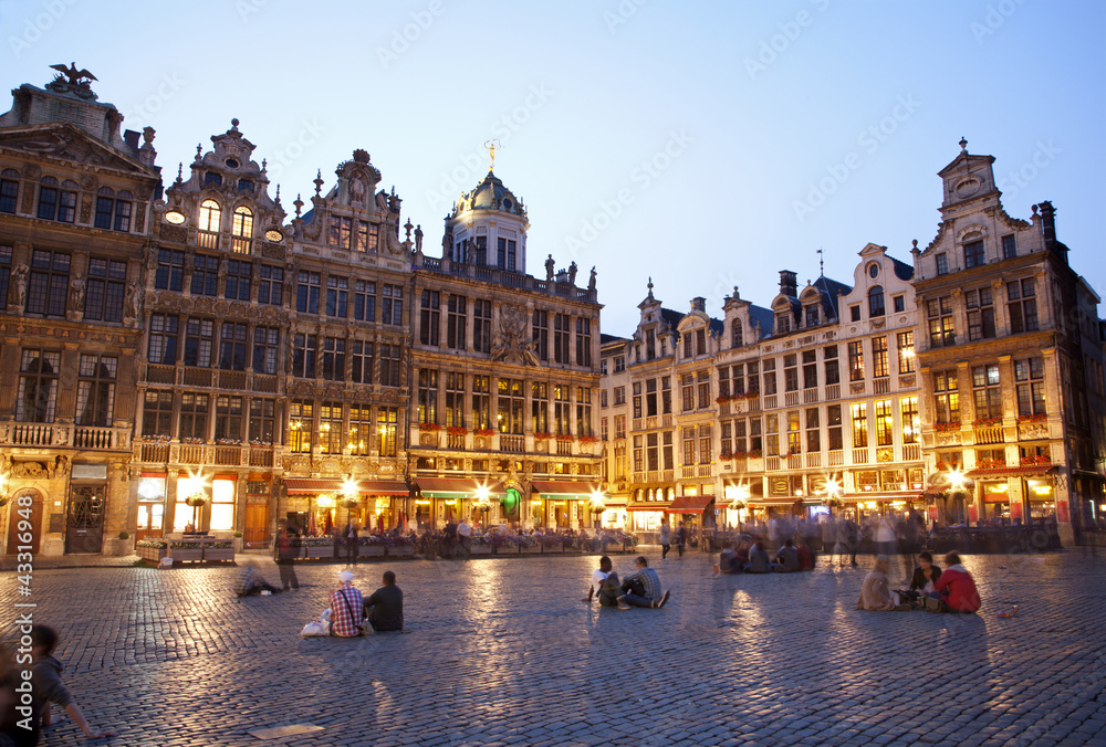 Brussels - The main square and Town hall in evening