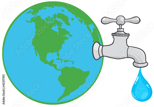Earth Globe With Water Faucet And Drop