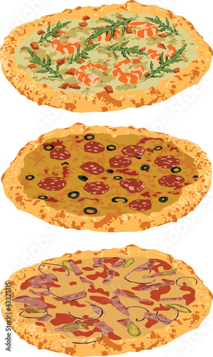 a set of different pizzas