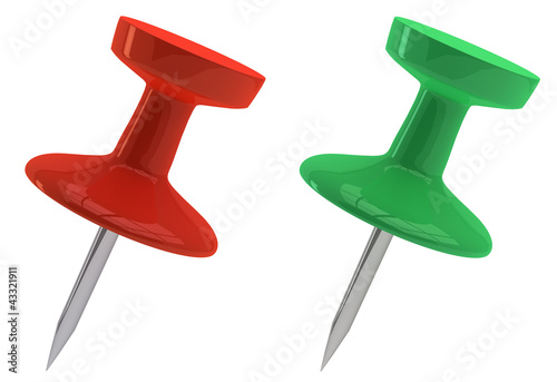 Red and green pushpins