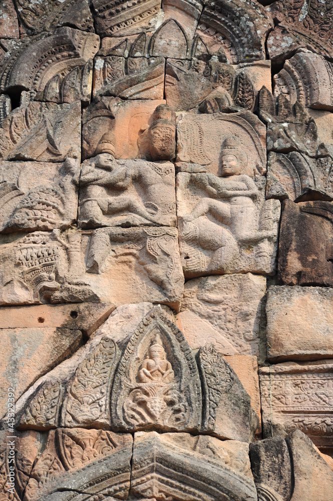 Dettaglio al tempio khmer di Prasat Muang Tam in Tailandia
